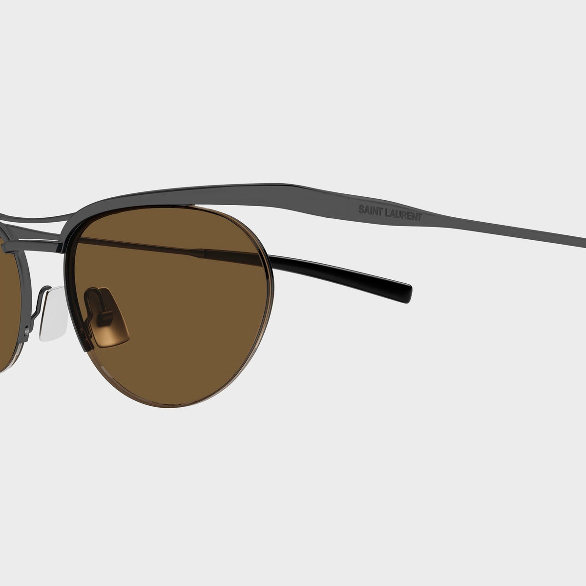 Saint Laurent SL862 Oval Sunglasses - Ruthenium / Brown