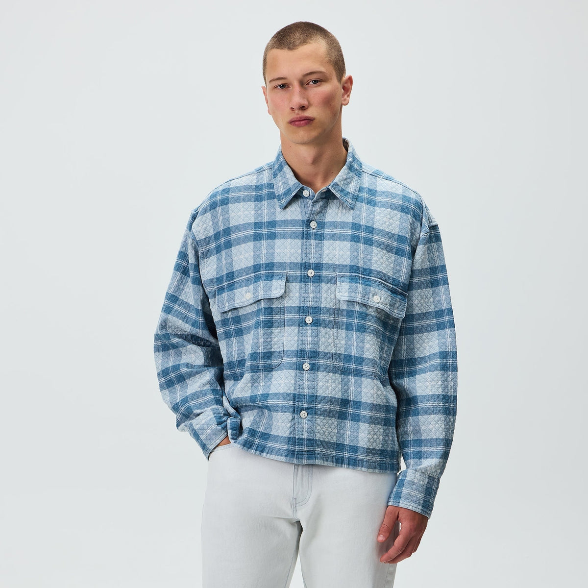 Kith Washed Indigo Plaid Henson Shirt - Light Indigo