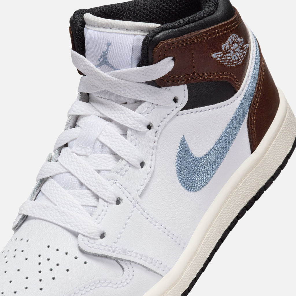 Jordan PS Air Jordan 1 Mid SE - White / Blue Grey / Black Sail