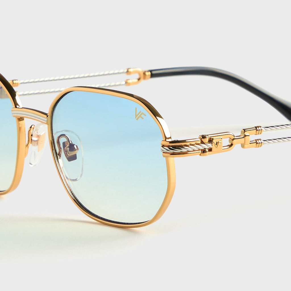 Vintage Frames Hustler Double Rope Edition 18KT Two-Tone Gold Sunglasses - Pastel Blue