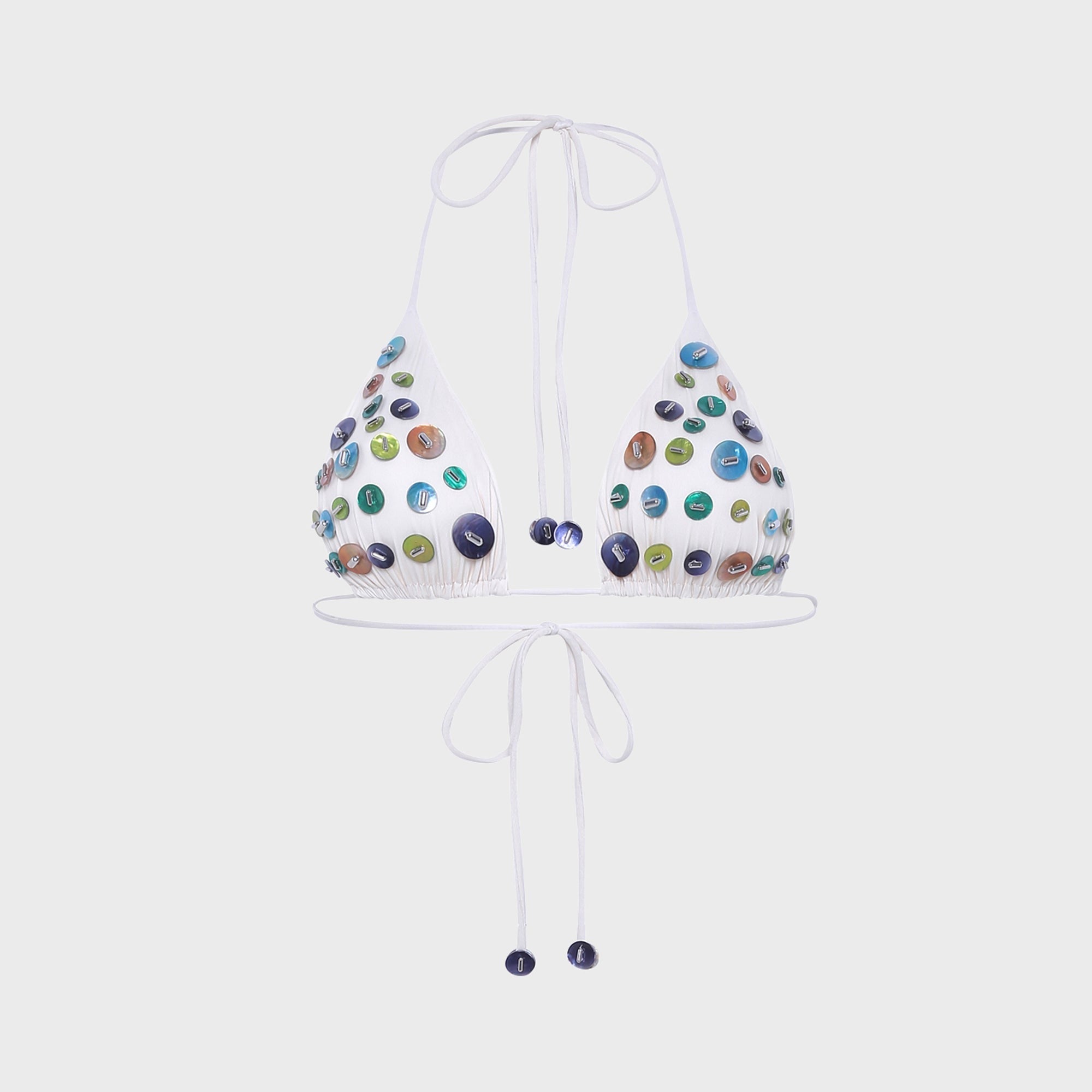 Siedres Juniper Embellished Triangle Bikini Top - Ecru