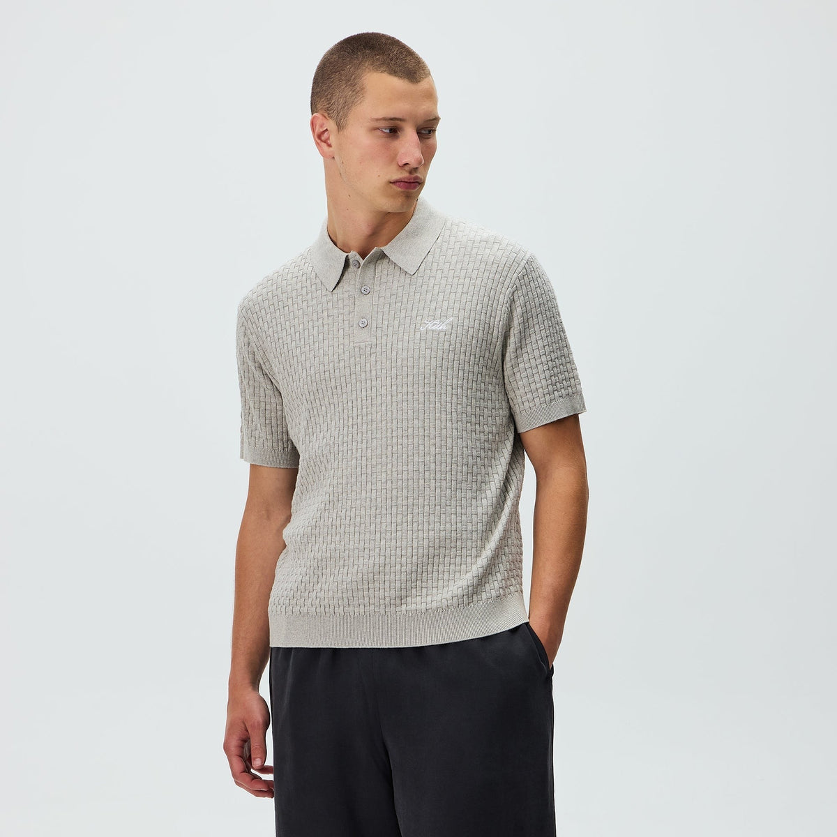 Kith Basket Weave Tilden Polo - Light Heather Grey