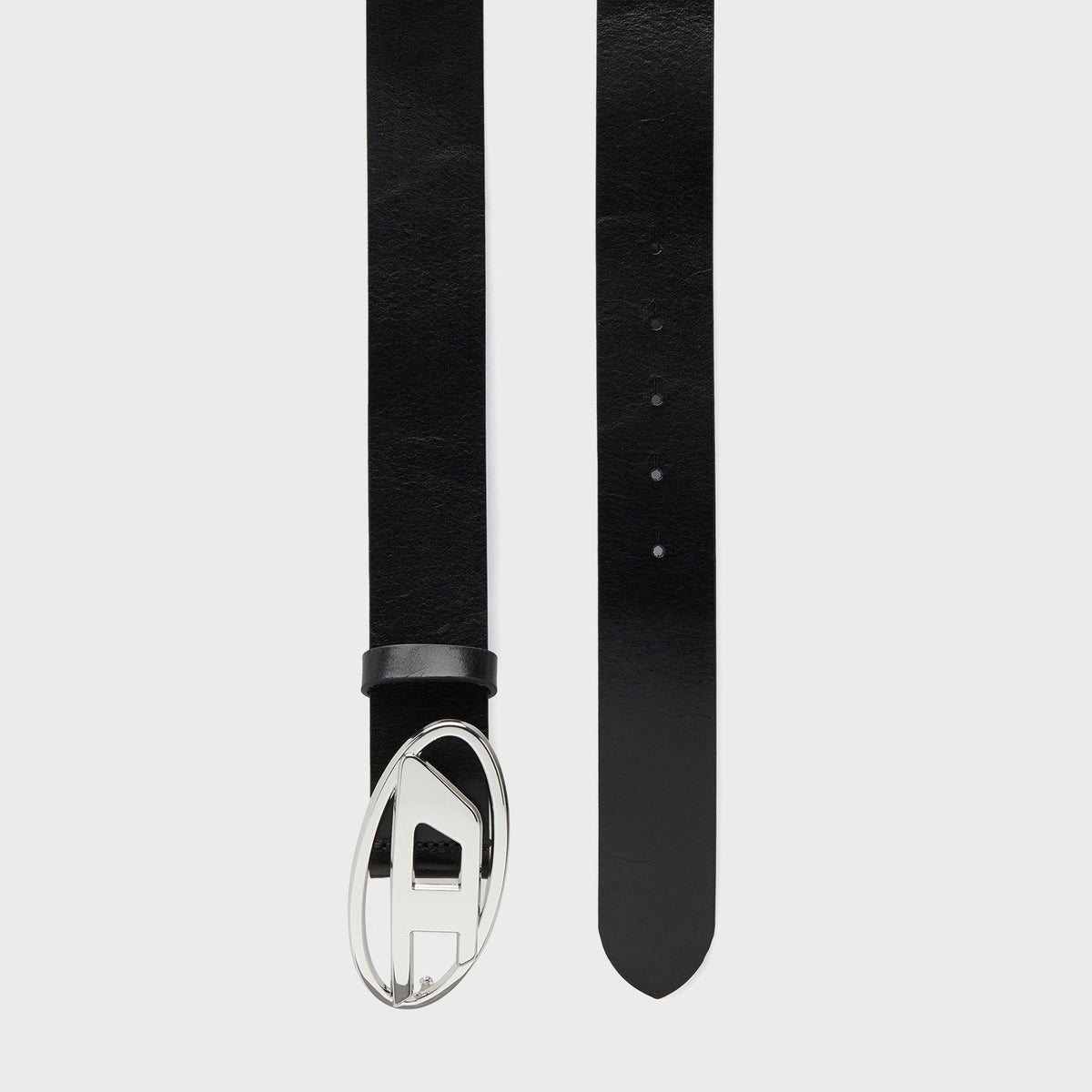 Diesel Leather Belt With Shiny Oval D Logo Buckle - Black / Silver