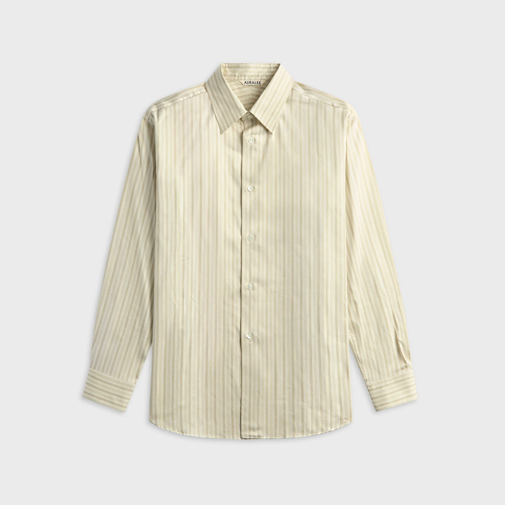 Auralee Cotton Silk Stripe Double Cuff Shirt - White