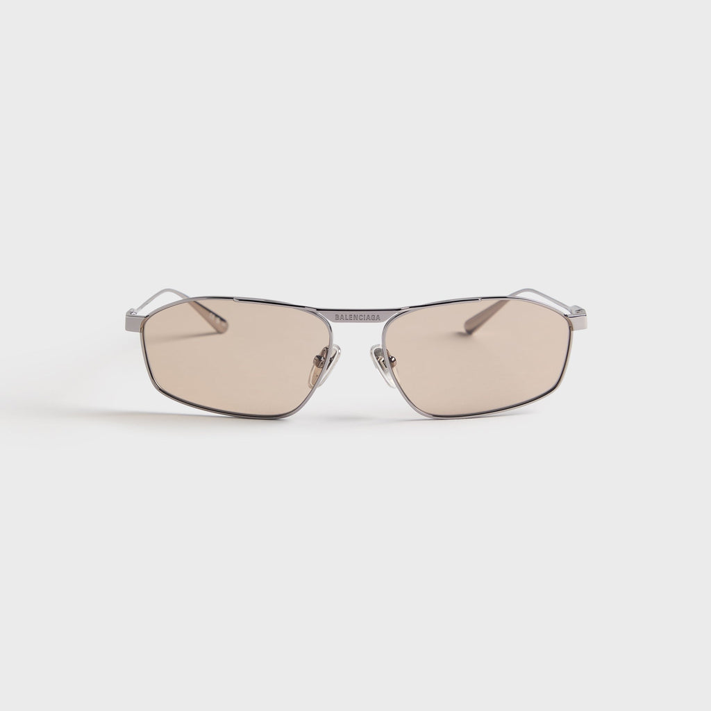 Balenciaga BB0416S Rectangle Metal Sunglasses - Ruthenium / Brown