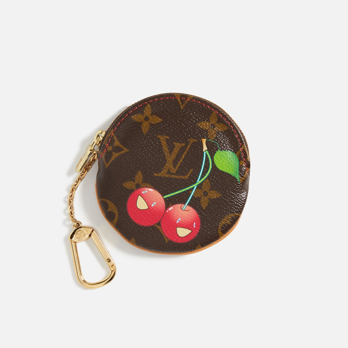 WGACA Louis Vuitton Murakamni Cherry Porte Monnaie Round Coin Purse - Brown