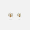 Saint Laurent Asymetric YSL Pearl Earrings - Creme