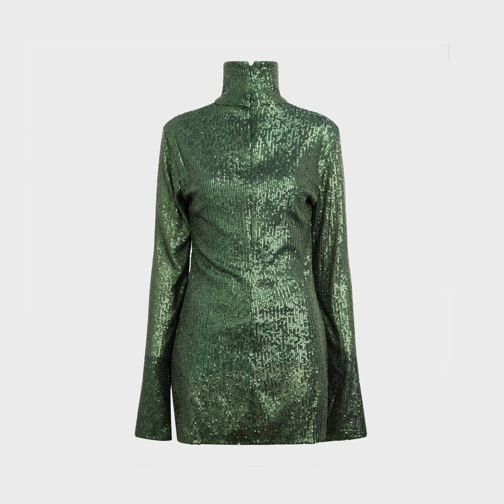 Norma Kamali Long Sleeve Slim Fit Turtleneck Pickleball Dress - Dark Emerald