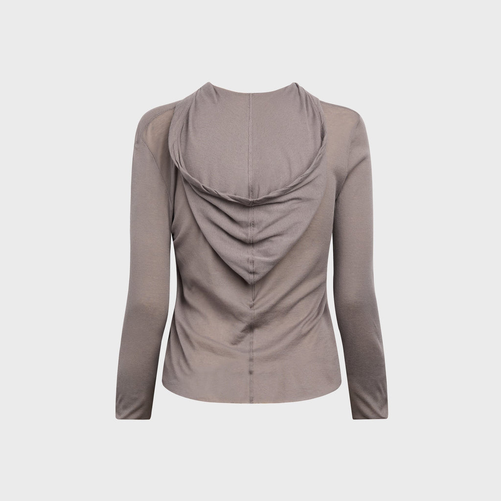 Rick Owens Cropped Hooded Rib Long Sleeve Tee - Steel