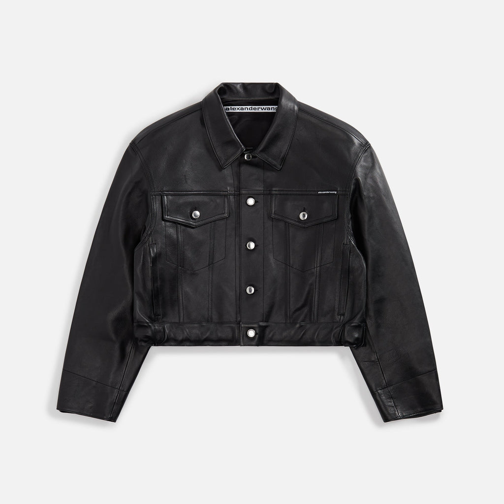 Alexander Wang Jean Jacket with Leather Belt and Branded Label - Black