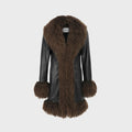 Susanna Chow Dorothy Midi Leather Coat - Black / Brown Trim