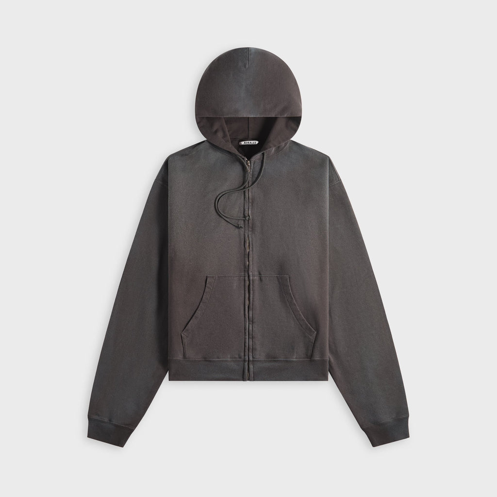 Auralee Product Dyed Pima Light Sweat Zip Parka - Ink Black