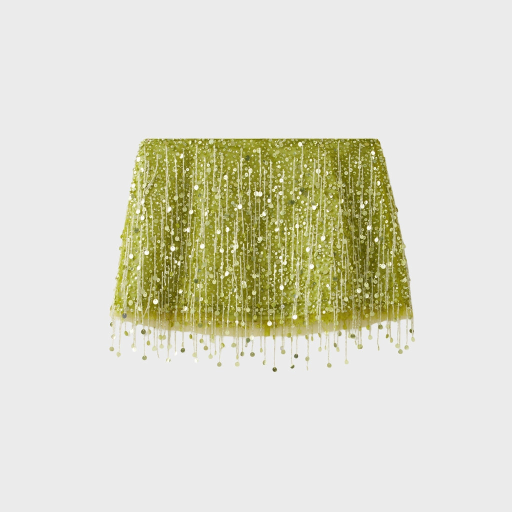 Asta Resort Yasmin Hand Beaded Mini Skirt - Chartreuse