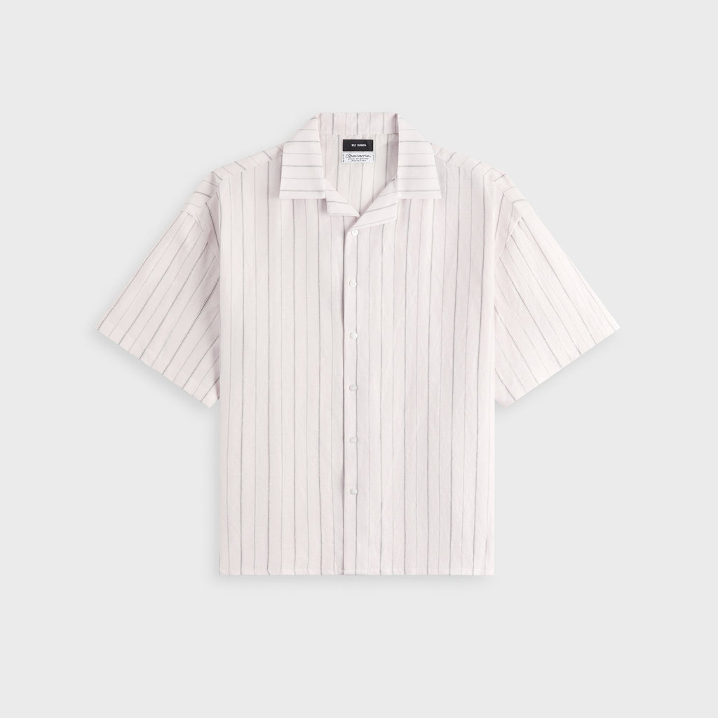 Willy Chavarria Camp Collar Short Sleeve Shirt - White / Black Stripe
