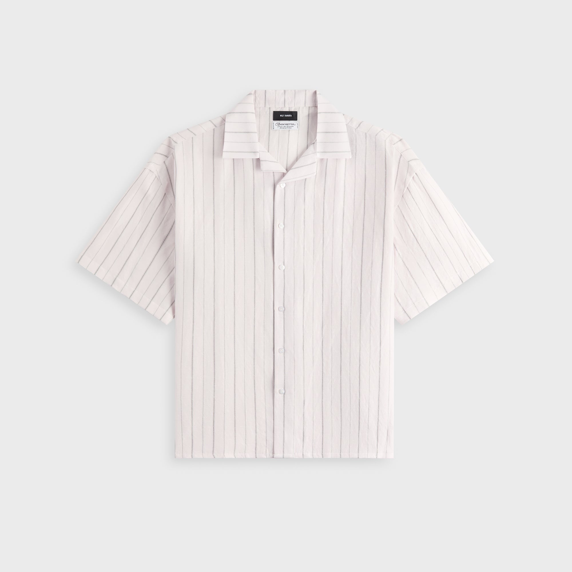 Willy Chavarria Camp Collar Short Sleeve Shirt - White / Black Stripe