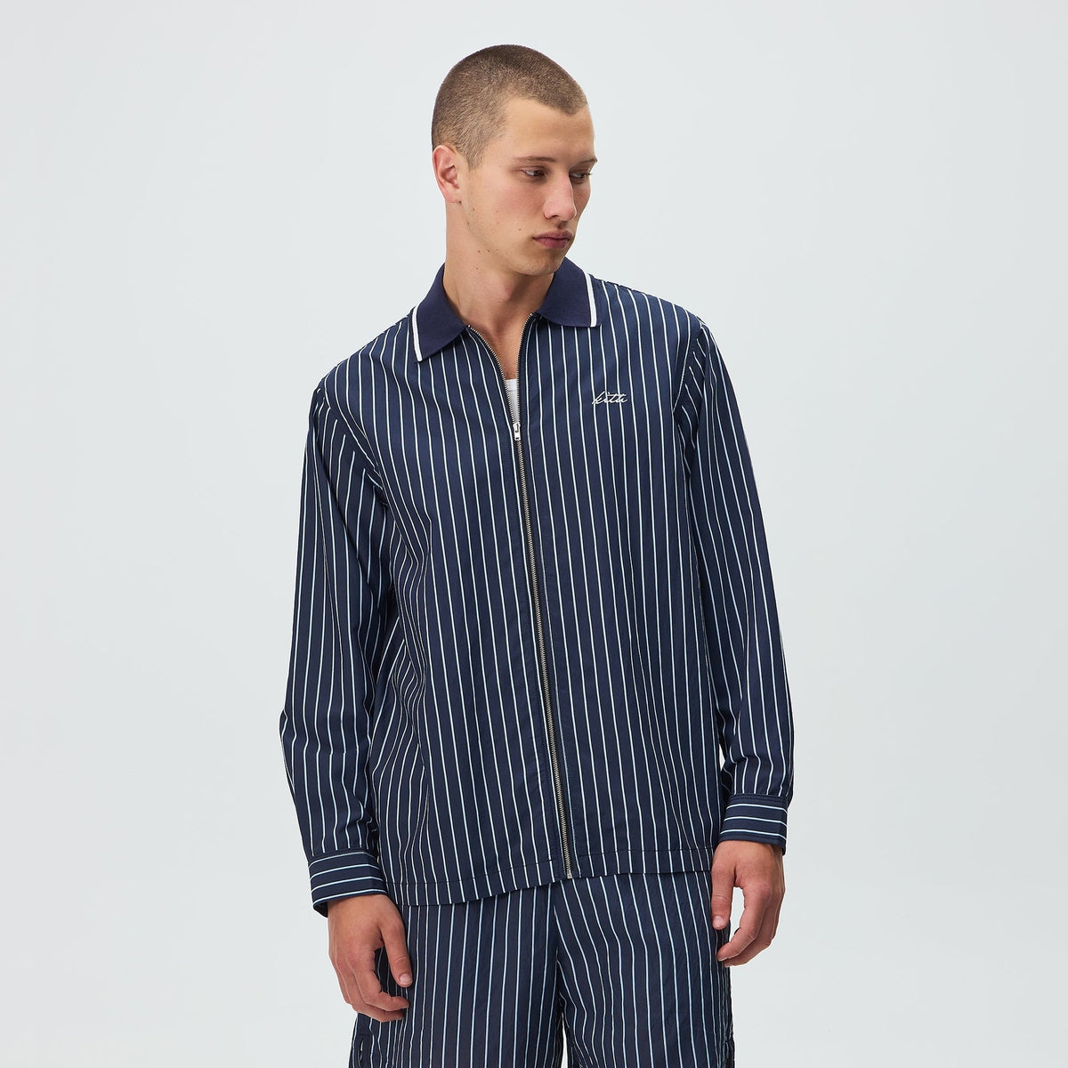 Kith Striped Poplin Long Sleeve Thompson Zip Front Shirt - Blend