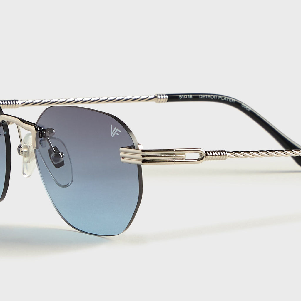 Vintage Frames Detroit Player Drill Mount 24Kt White Gold Sunglasses - Grape Blue