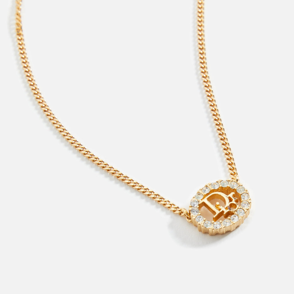 WGACA Dior Crystal CD Oval Necklace - Gold