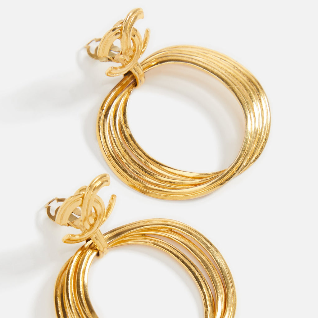 WGACA Chanel CC 3Hoop Overlap Earrings - Gold