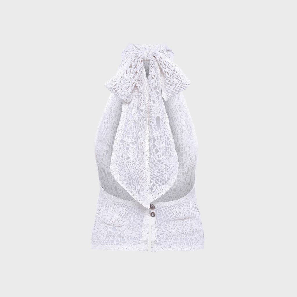 Siedres Indy Halterneck Crocheted Top - Off-white