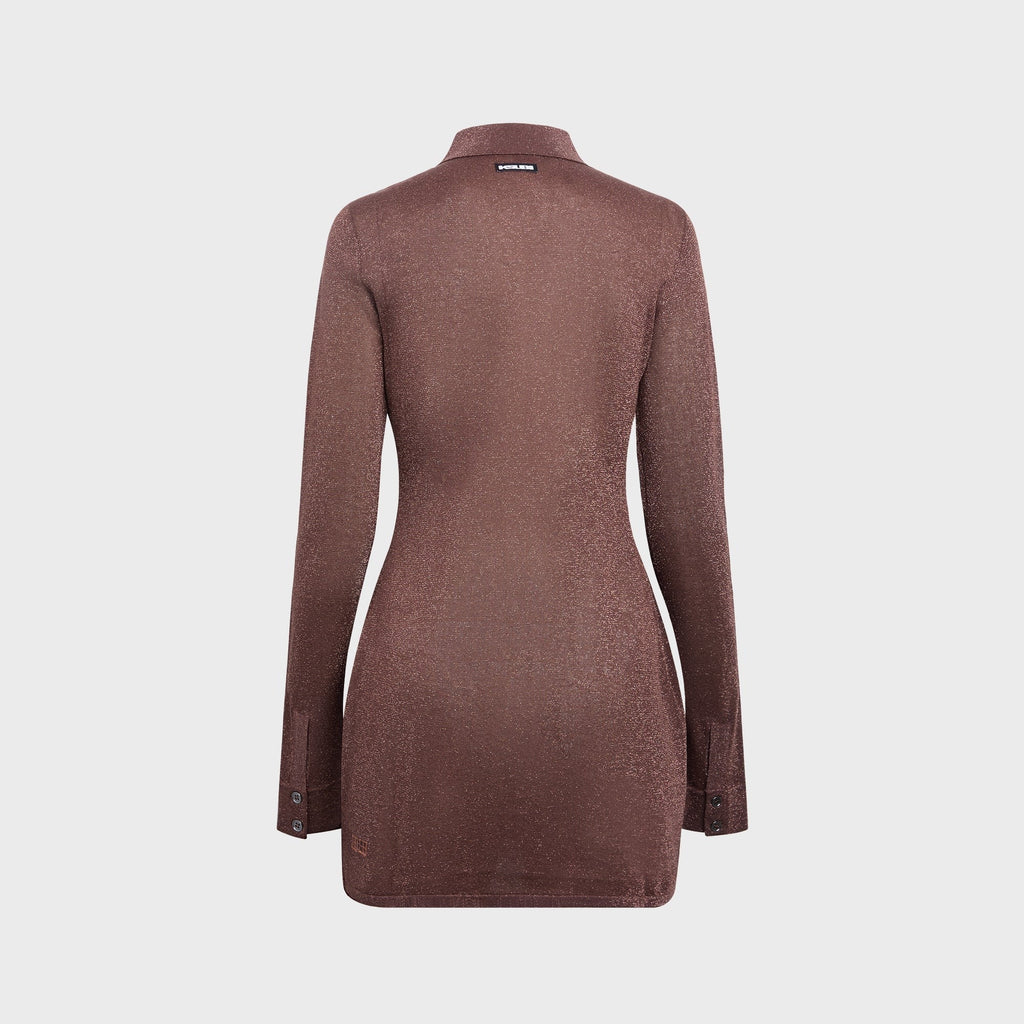 Ksubi Devin Long Sleeve Shirtdress - Stone Lurex