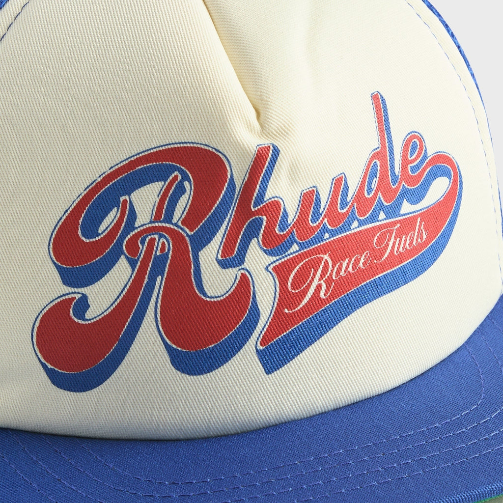 Rhude Pit Stop Trucker Hat - White / Blue / Red
