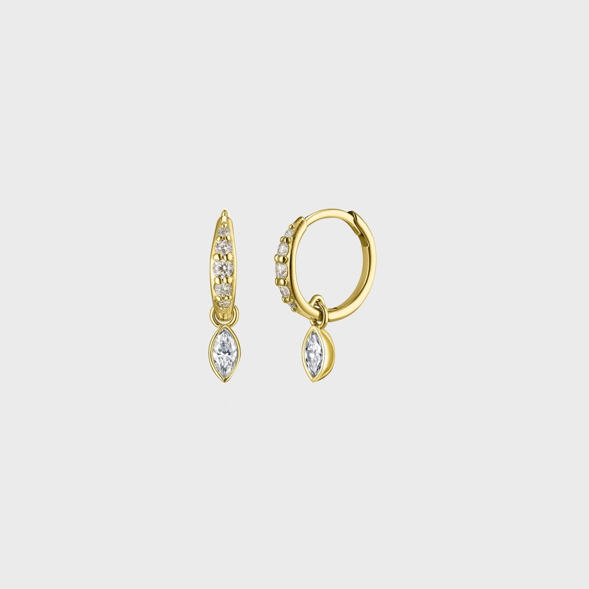 Isa Grutman Marquise Diamond Charm Pave Huggie Hoops - Yellow Gold