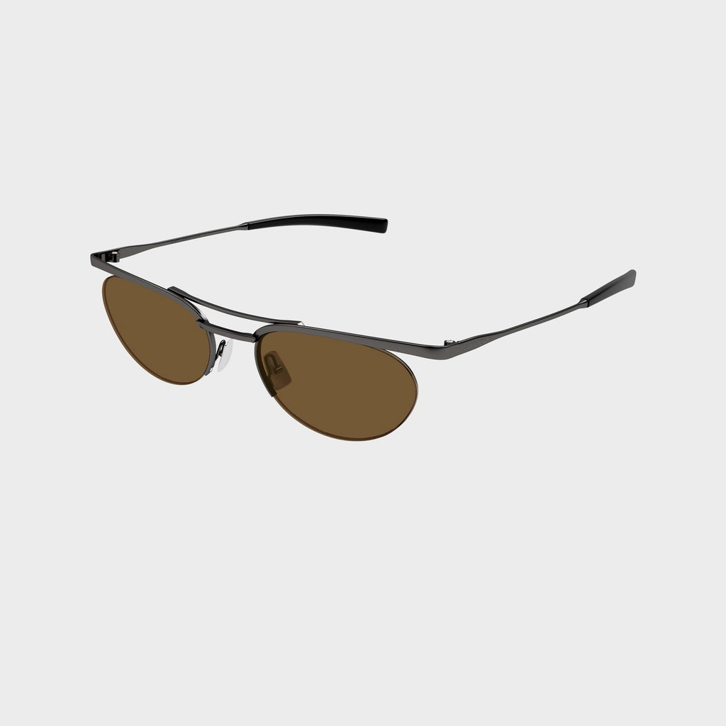 Saint Laurent SL862 Oval Sunglasses - Ruthenium / Brown