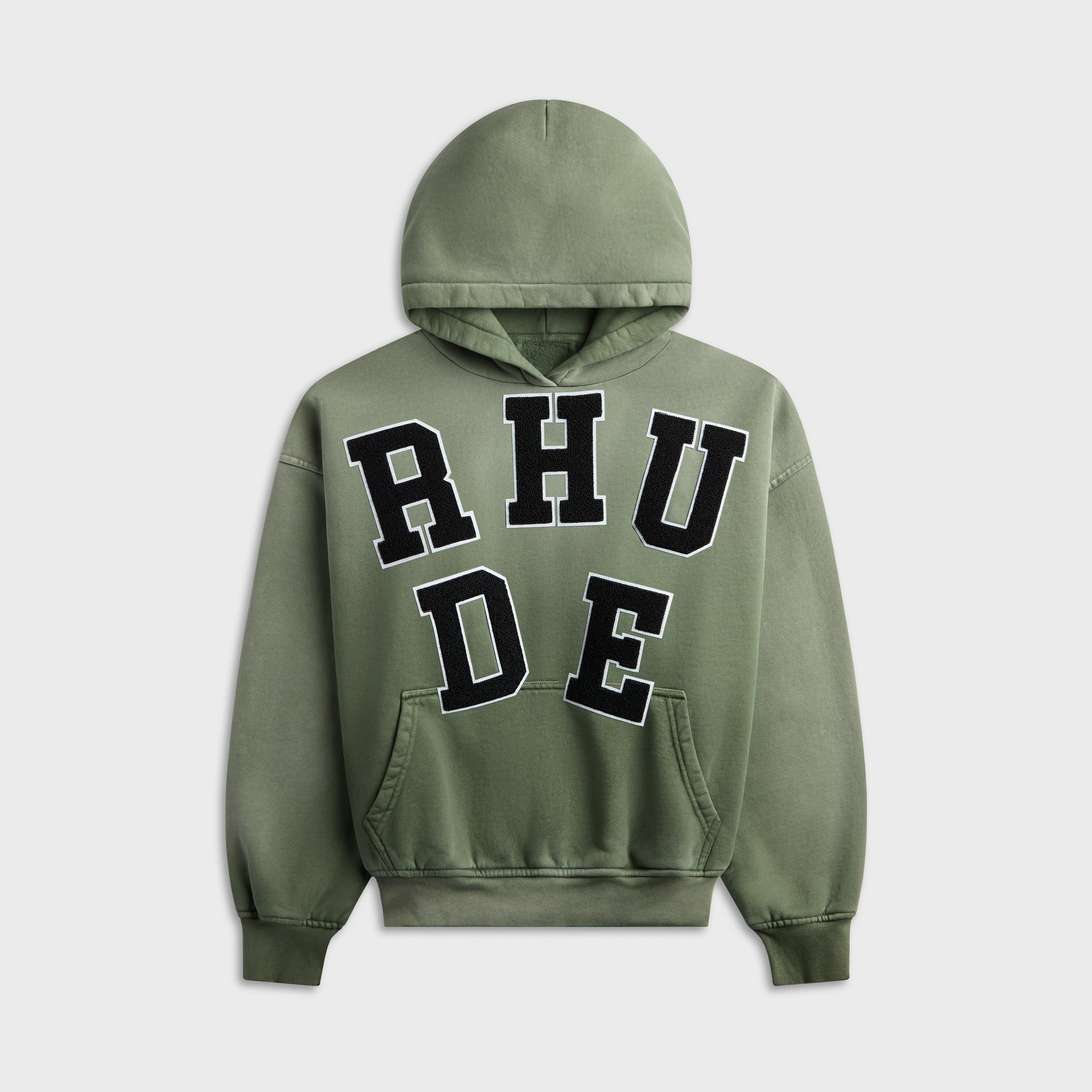 Rhude Chenille Patch Logo Hoodie - Washed Olive / Black