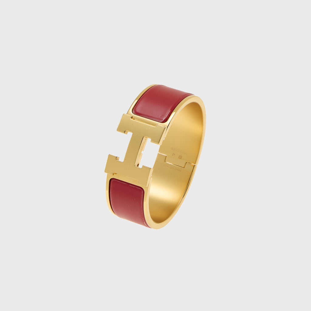 WGACA Hermes Clic H Wide Bracelet - Red / Gold
