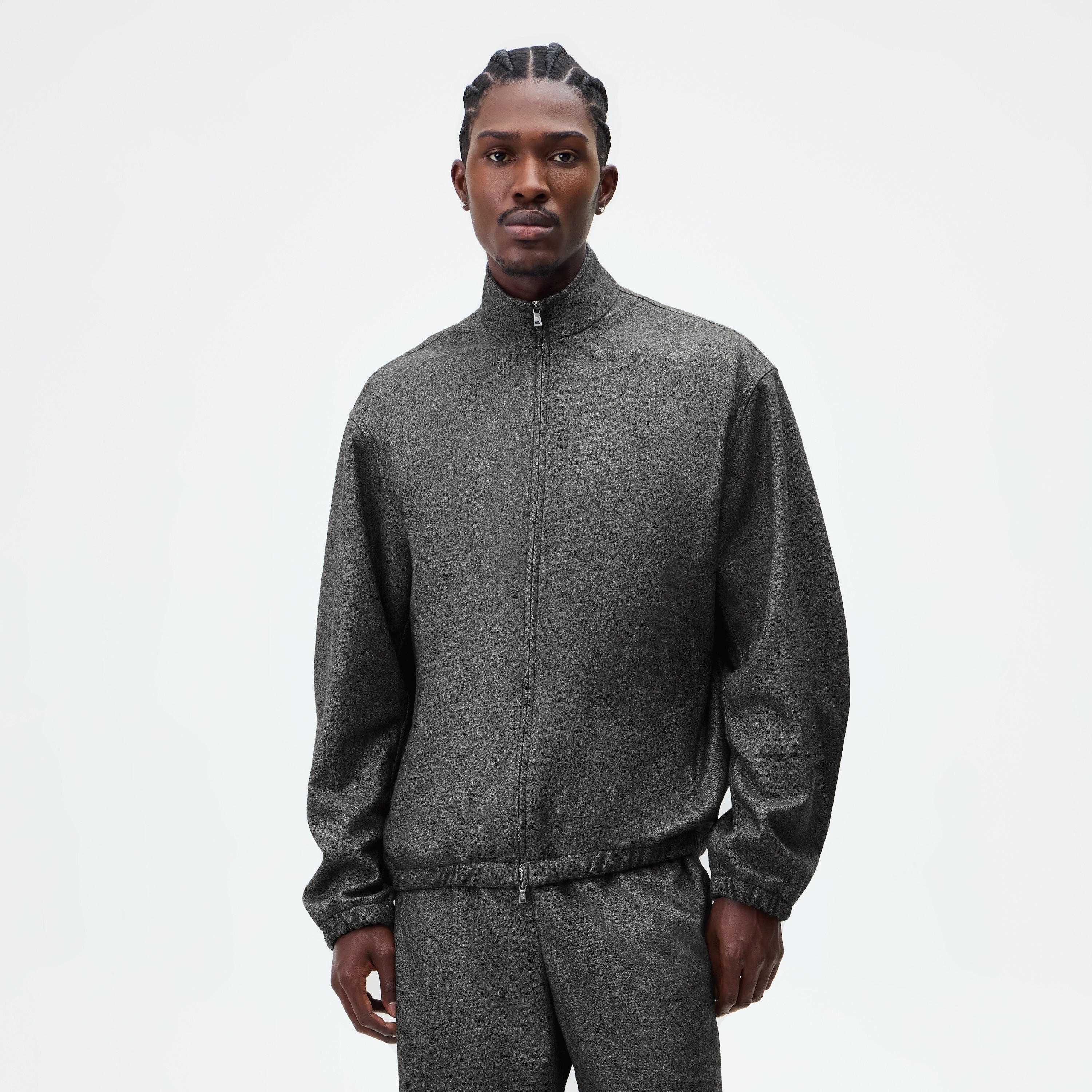 &Kin Flannel Jersey Stephen Track Jacket - Charcoal Heather