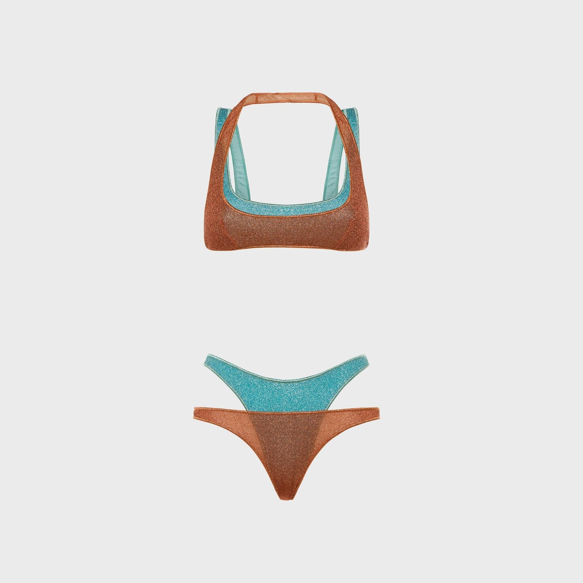 Oseree Double Sporty Lurex Bikini Set - Orange Sea / Turquoise