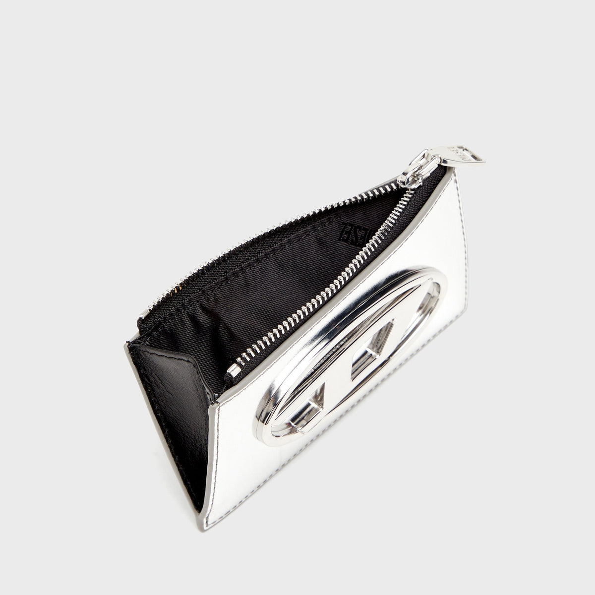 Diesel Mirror Leather Card Holder - Silver