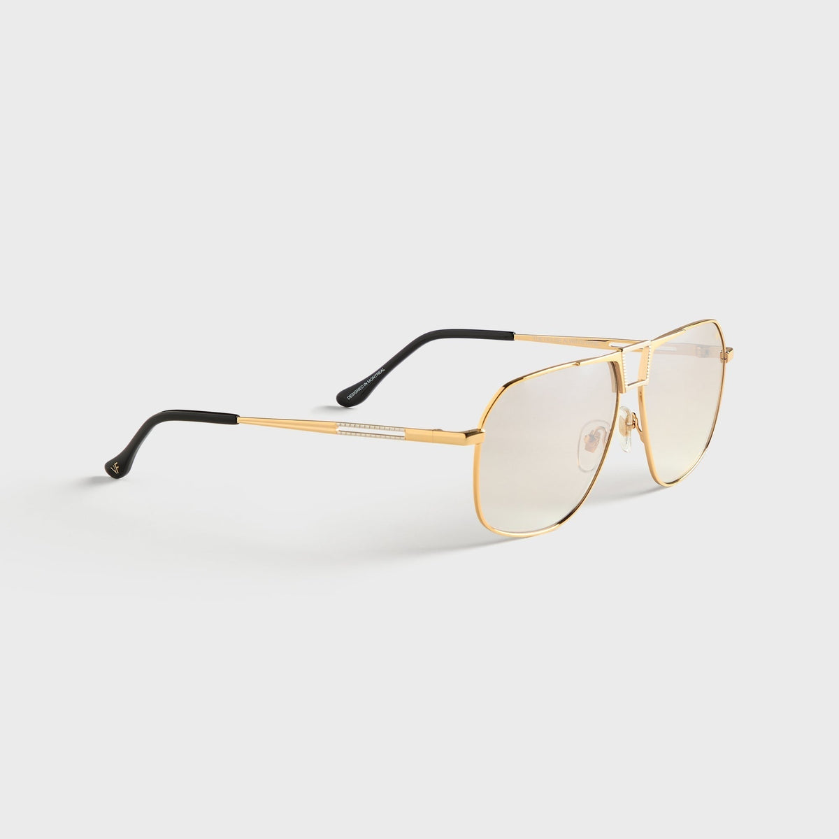 Vintage Frames Bellagio Two-Tone Yellow & White Gold Sunglasses - Brown Smoke Gradient