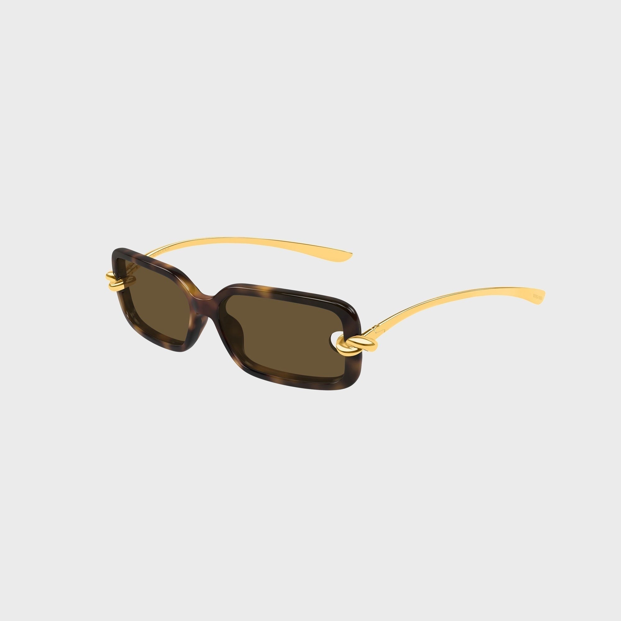 Bottega Veneta Knot Rectangular Sunglasses - Havana / Gold / Brown