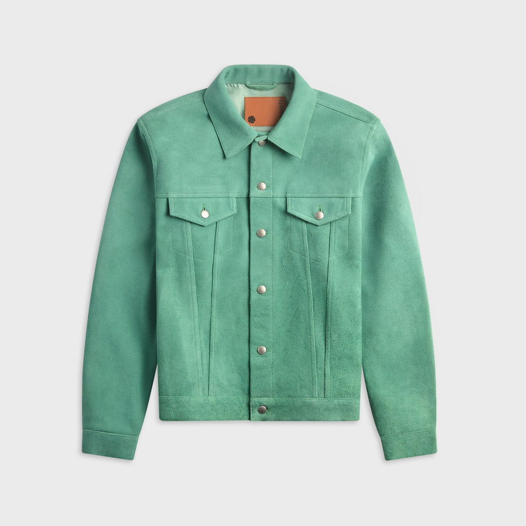 vowels Suede Trucker Jacket - Damp Green