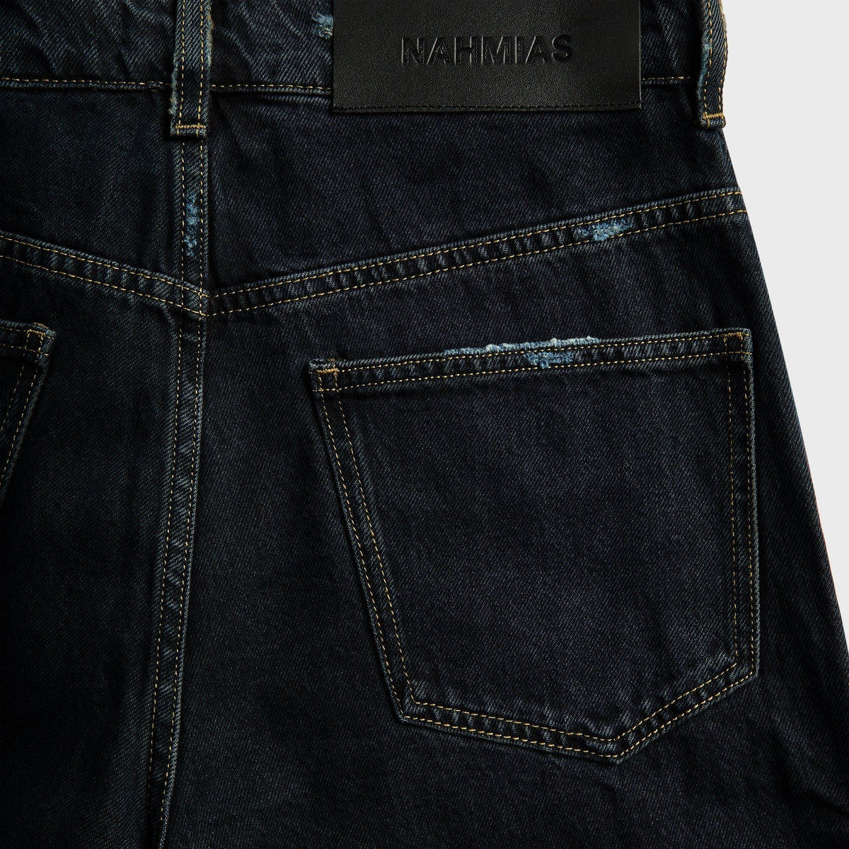 NAHMIAS Baggy Fit Destroyed Denim Track Jean - Dark indigo Wash Denim