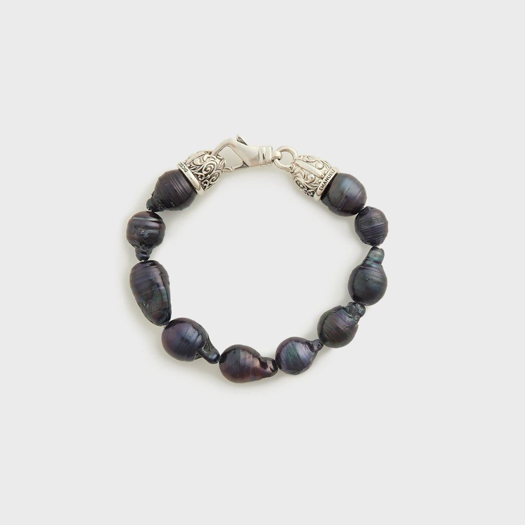 Emanuele Bicocchi Large Black Baroque Pearl Bracelet - Silver