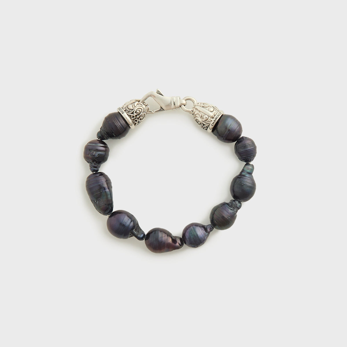 Emanuele Bicocchi Large Black Baroque Pearl Bracelet - Silver