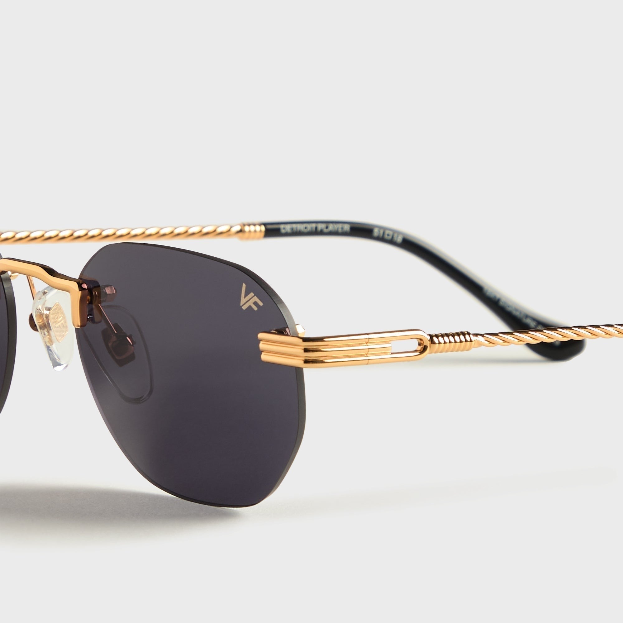 Vintage Frames Detroit Player Drill Mount 24kt Gold Sunglasses - Black
