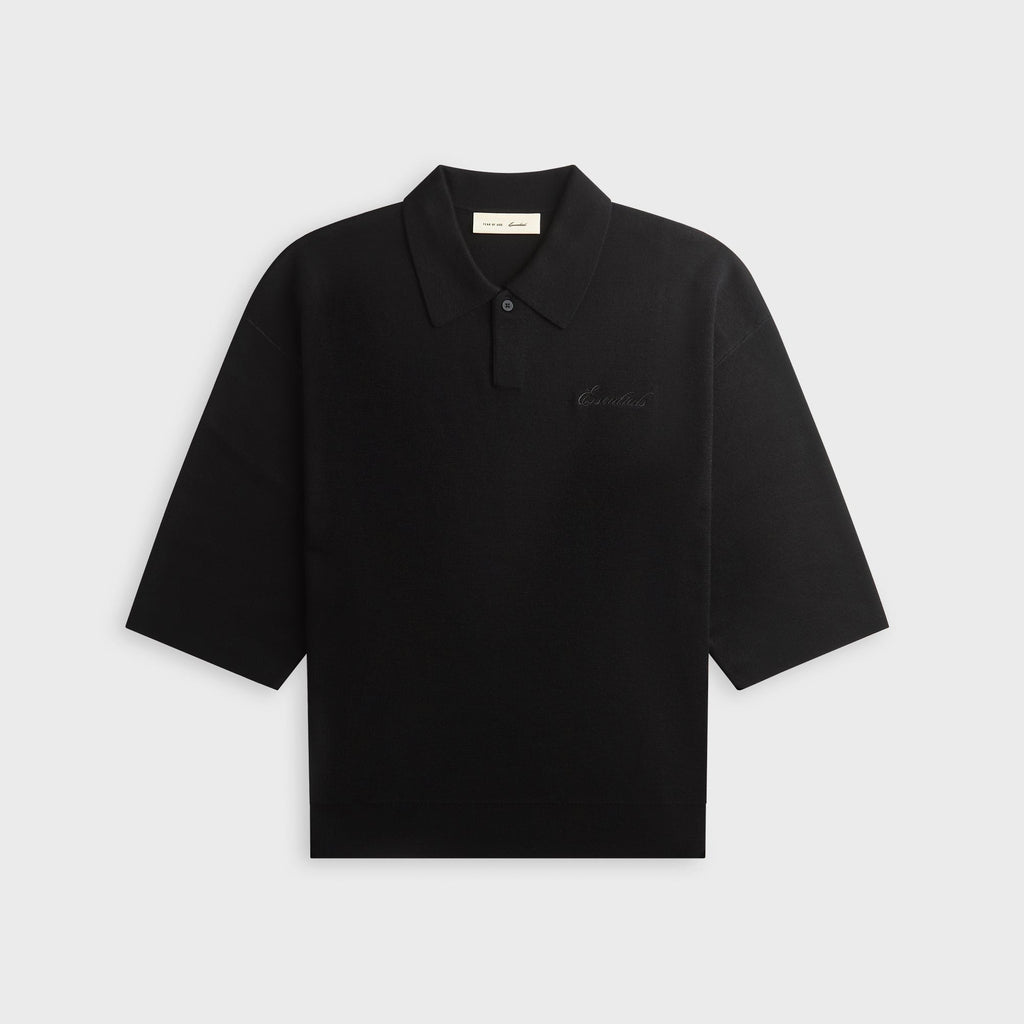 Essentials Signature 3/4 Sleeve 90s Knit Polo - Vintage Black
