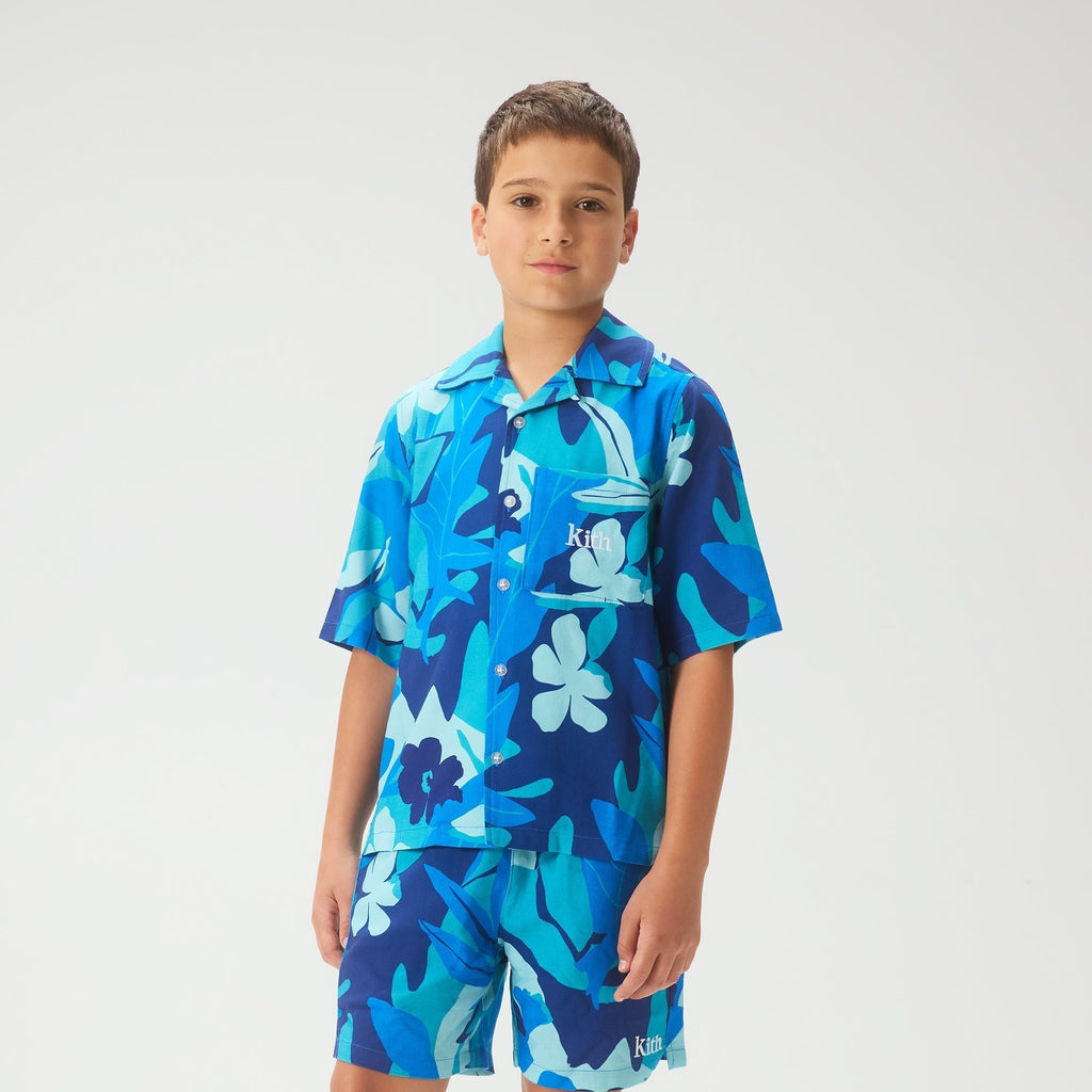 Kith Kids Abstract Tropical Thompson Camp Shirt - Turquoise