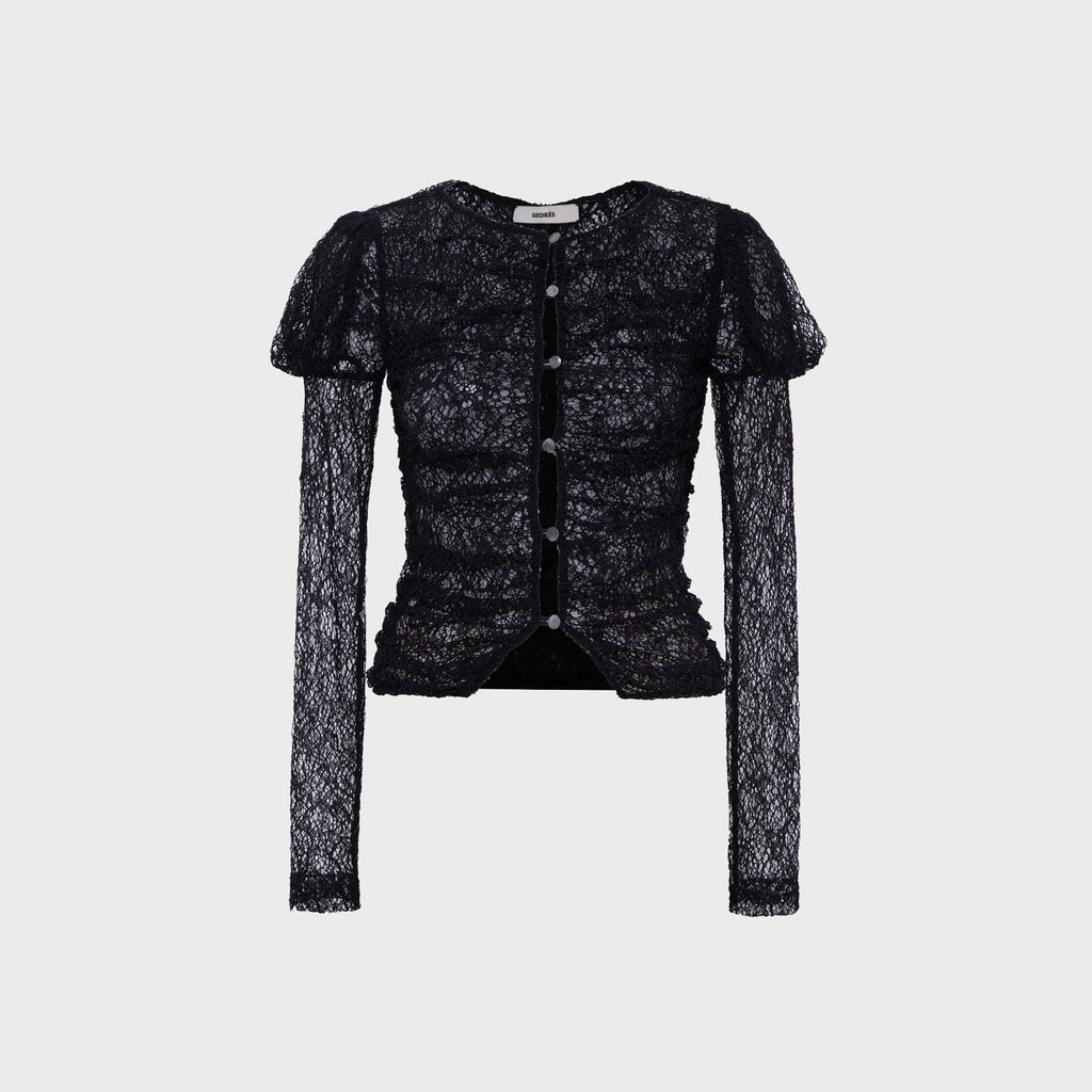Siedres Uma Semi Sheer Lace Top - Black