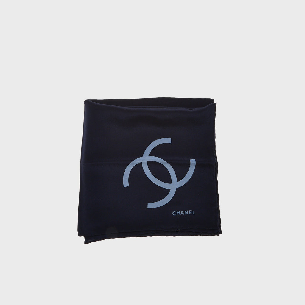 WGACA Chanel Square Silk Scarf - Navy