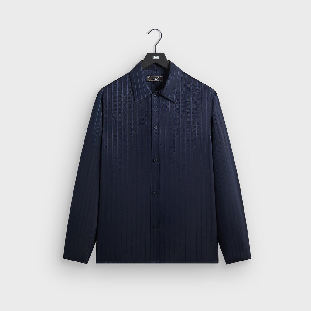 Kith Crest Logo Long Sleeve Boxy Collared Overshirt - Nocturnal