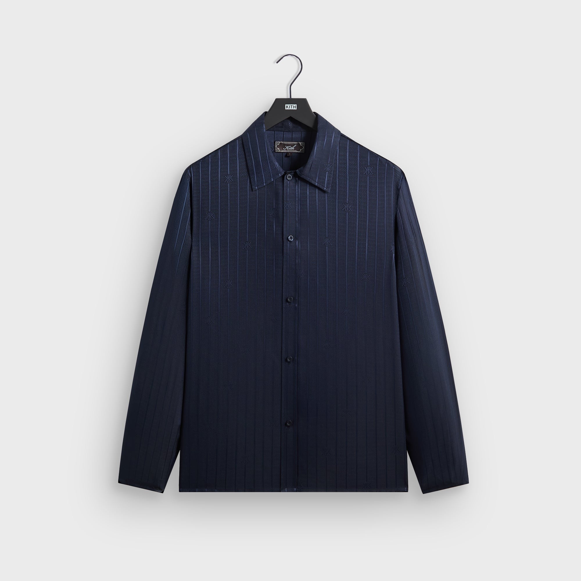 Kith Crest Logo Long Sleeve Boxy Collared Overshirt - Nocturnal