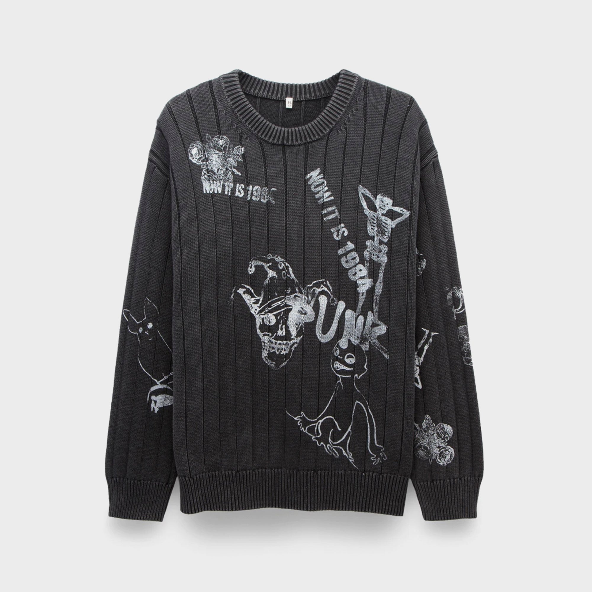 R13 Drop Needle Boyfriend Sweater - Acid Black