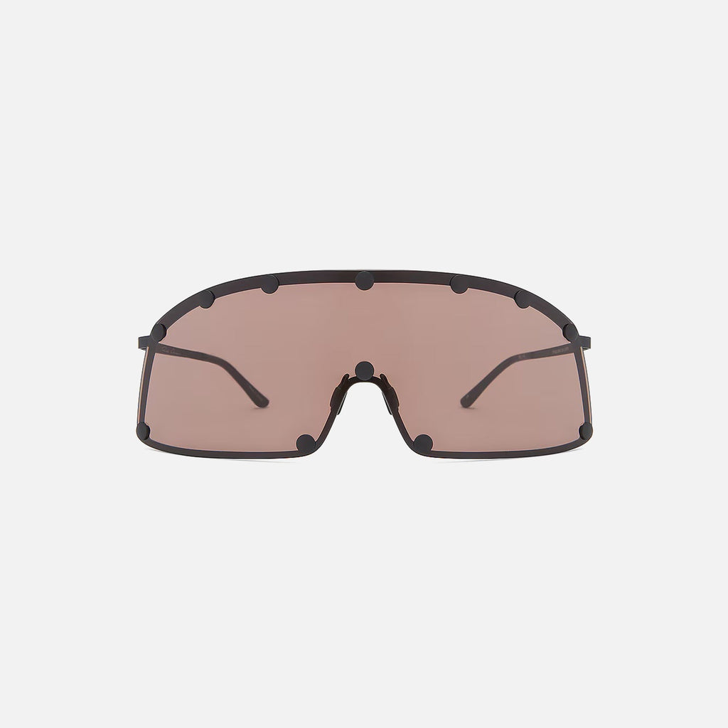 Rick Owens Shielding Sunglasses - Black Temple / Brown Lens
