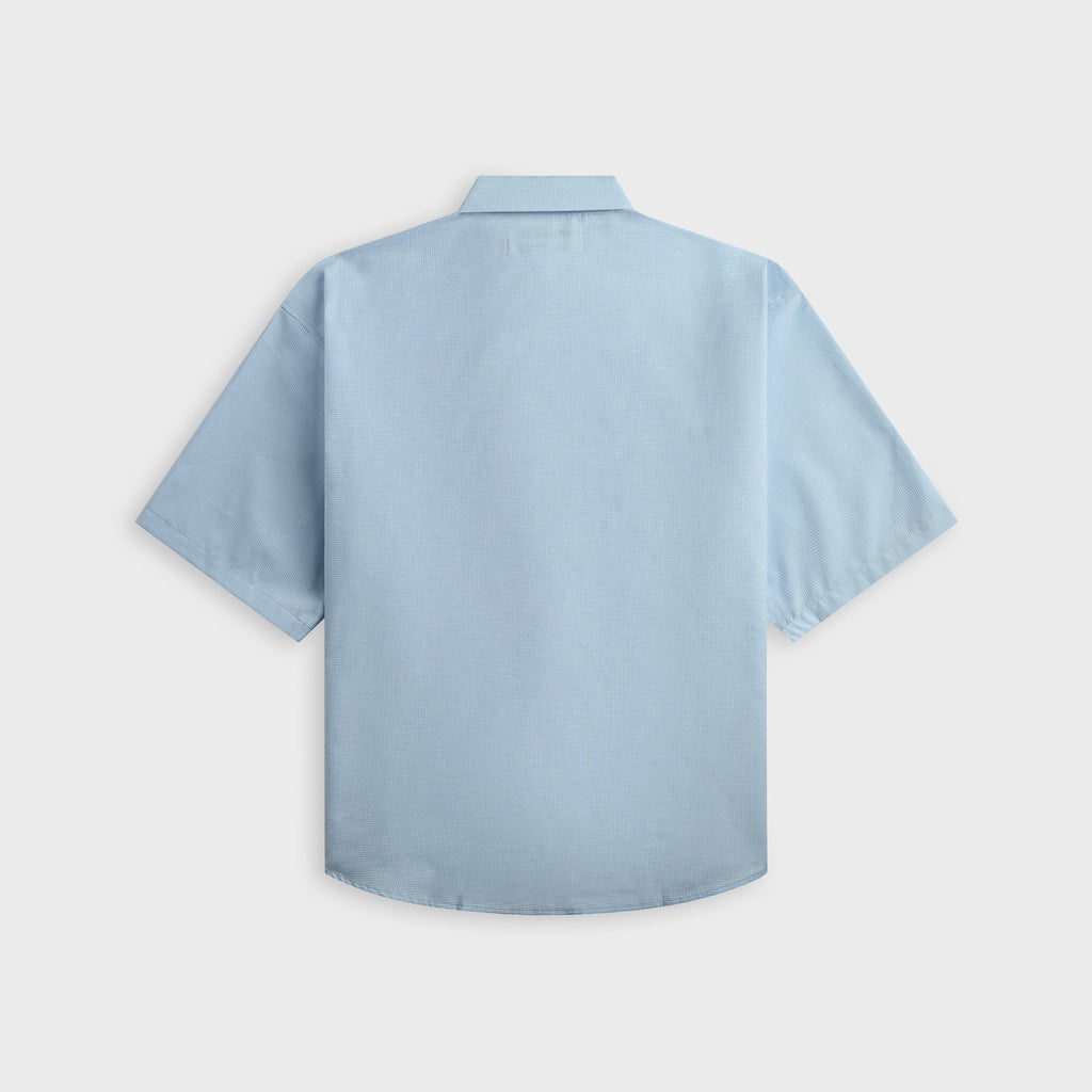 Metalwood Micro Grid Oversized Button Up Shirt - Sky