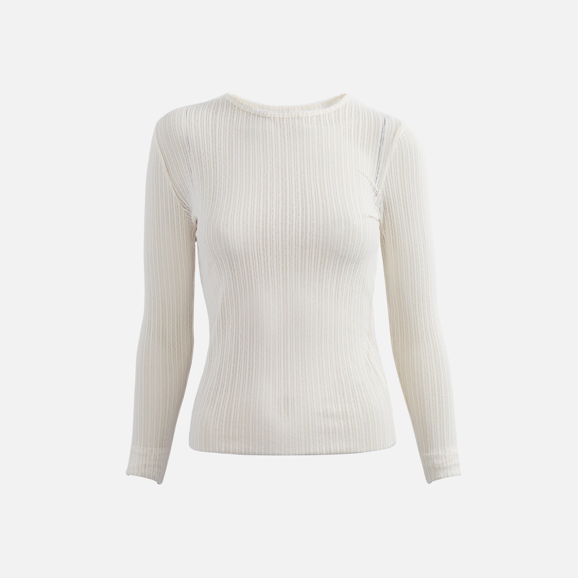 Second Skin Ribbed Crew Neck Long Sleeve - Eggshell